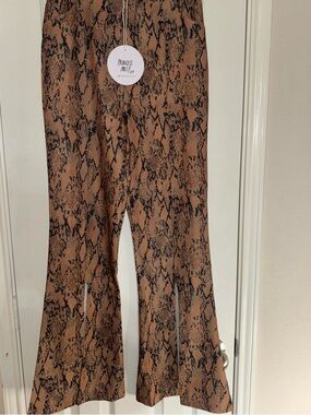 NWT Princess Polly Brown Snake-Print Flare Pants
